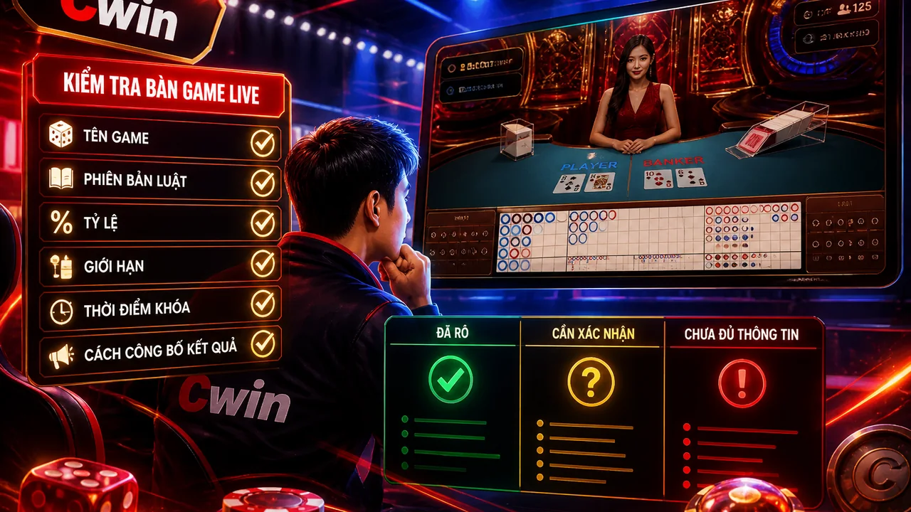 Checklist quan sát bàn live Cwin: học cách đọc luật, tỷ lệ và giới hạn